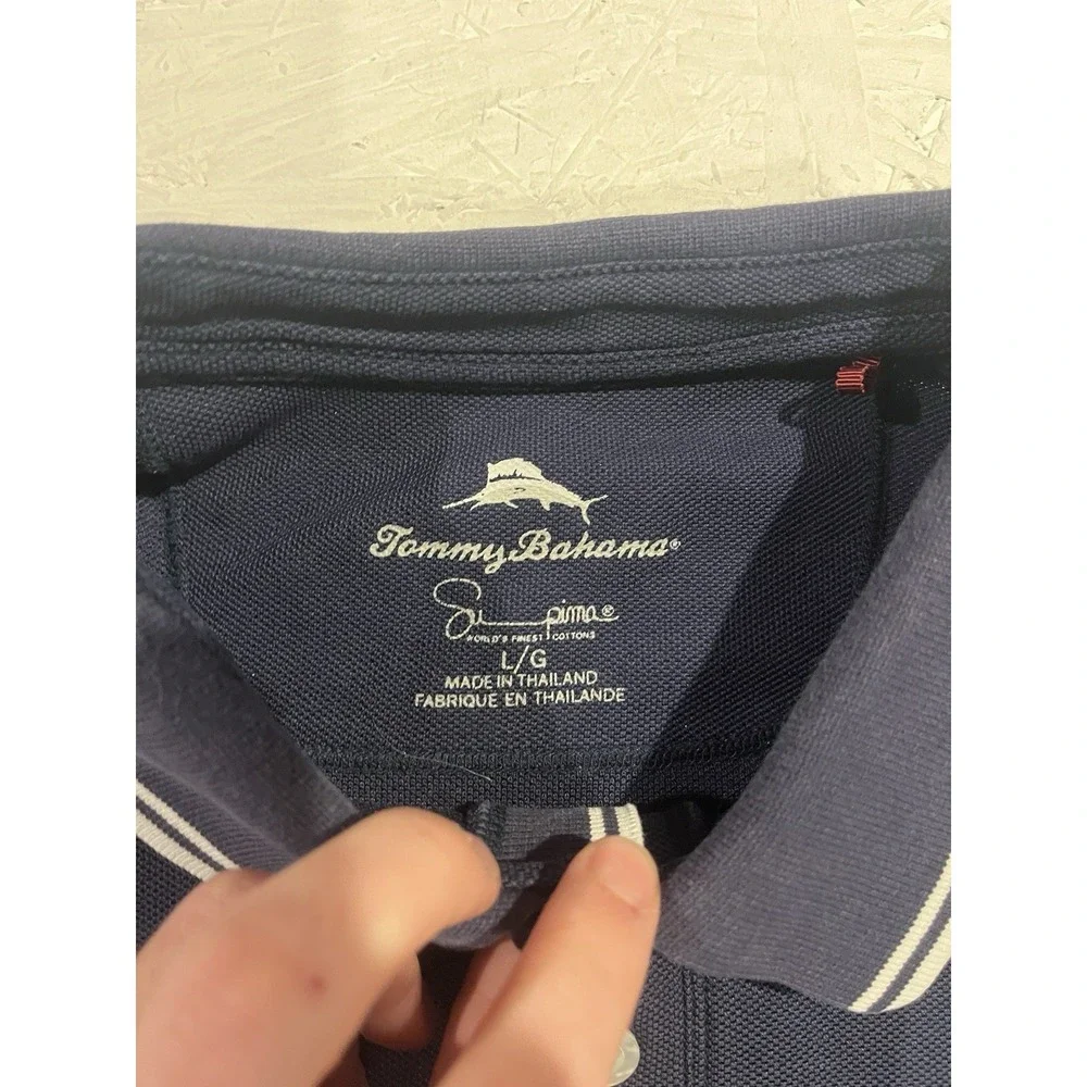 Tommy Bahama Polo Shirt Mens L Blue Supima Cotton‎ Short Sleeve Beach Comfort